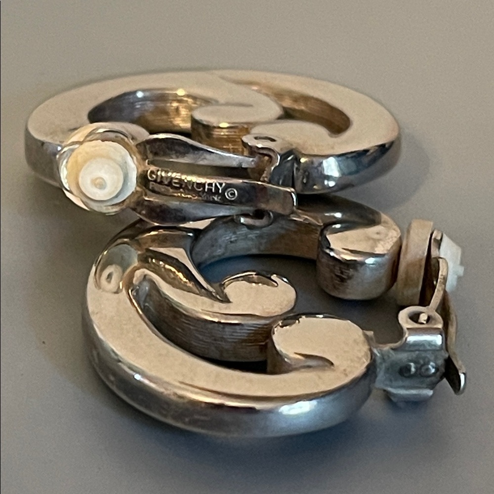 Vintage Givenchy Silver Plated “G” Swirl Motif Clip-on Earrings
